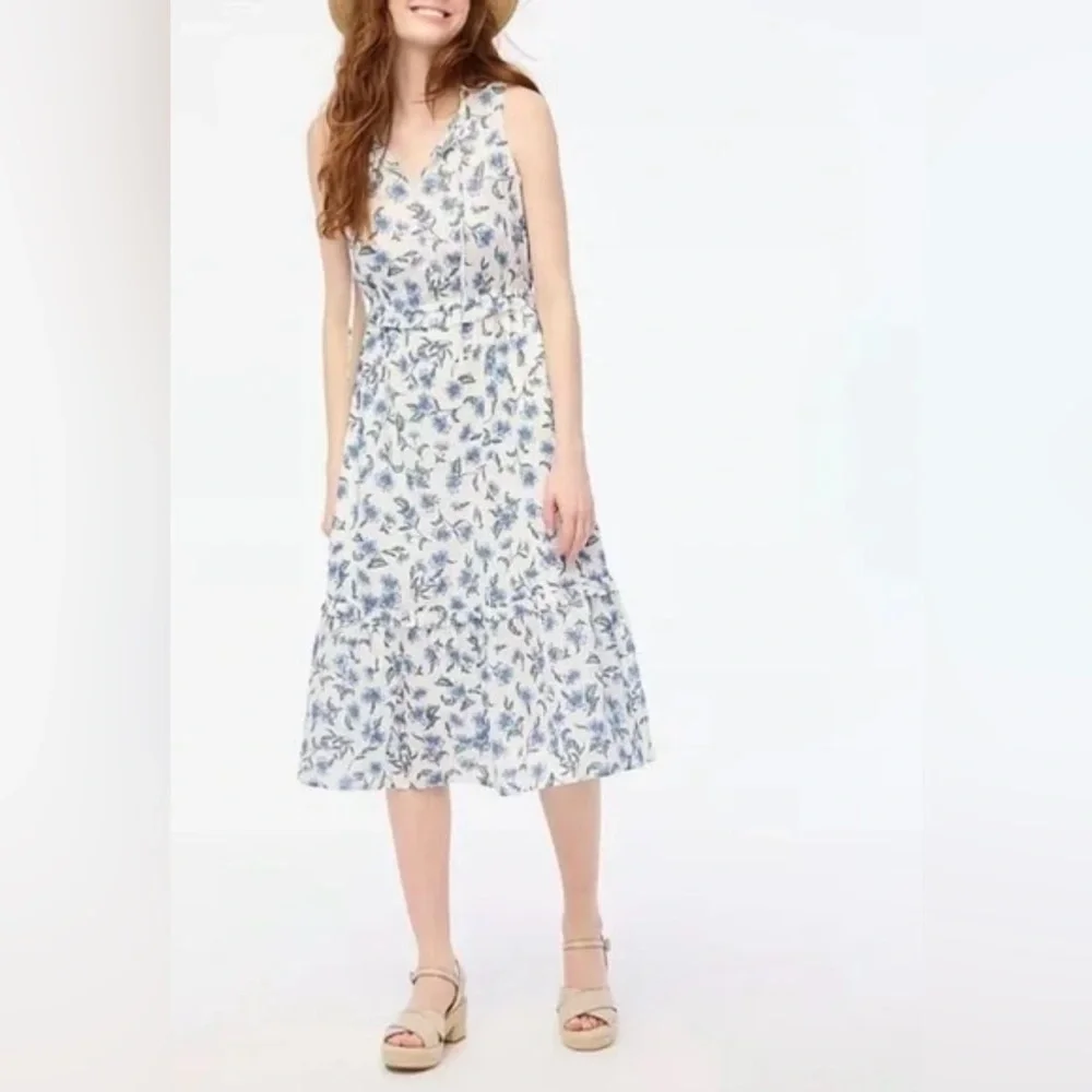J. Crew Floral Tiered Cotton Ruffle  Sleeveless Neck Sundress 00